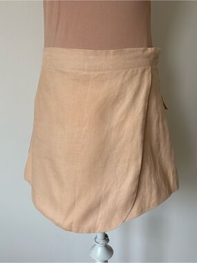 Parentezi Dania Linen Cargo Pocket Utility Beige Tan Mini Skirt Skort Size Small